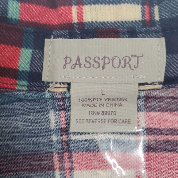 Passport Women's Red Plaid Tie-Front Long Sleeve Collared Crop Shirt Size Large - Picture 4 of 9
